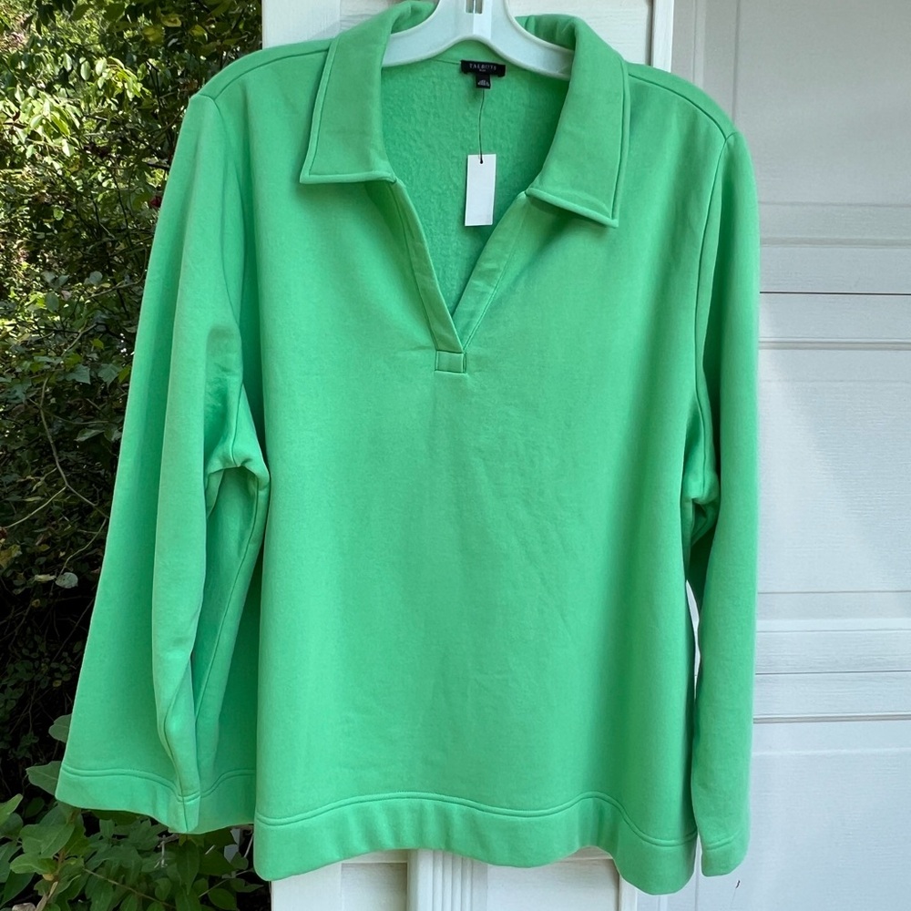 NWT Talbots Pretty Lime Green Collared Long Sleeve Sweatshirt